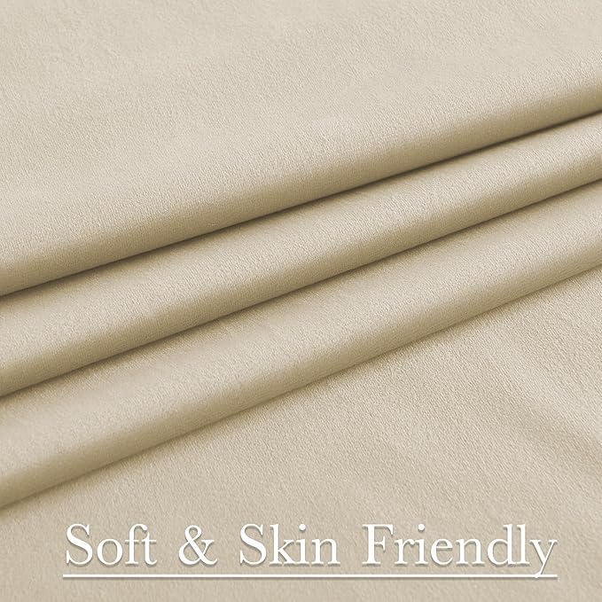 StangH Beige Curtains 92 inches Long Super Soft Velvet Privacy Protect Thermal Insulated Window Drapes Back Tab Luxury Decor for Bedroom Living Room, W52 x L92, 2 Panels