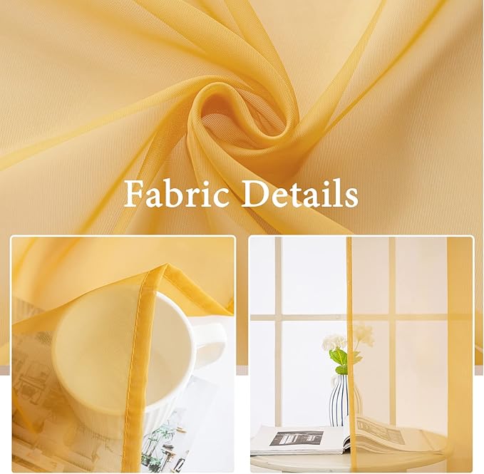 MIULEE 2 Panels Solid Color Sheer Window Curtains Elegant Window Voile Fall Panels/Drapes/Treatment for Bedroom Living Room (54X63 Inches Gold)
