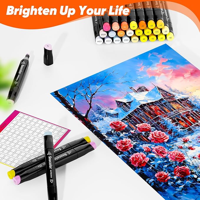 Soucolor Alcohol Based Marker with Case, 168 Colors Dual Tip Permanent Art Markers for Book Painting Card Making Coloring Illustrations Sketch