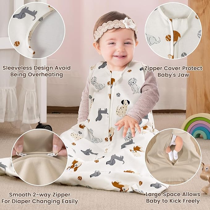 PHF Soft Baby Sleep Sack 18-24 Months 100% Organic Cotton Wearable Blanket, 2-Way Zipper 0.5 TOG Toddler Sleeping Sack 3 Pack, Comfy Sleep Bag for Baby Boys Girls, Pets Dogs (X-Large)