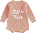 Lesimsam Newborn Baby Boy Girl Valentines Day Outfit Oversized Embroidery Long Sleeve Knit Sweater Bubble Romper Bodysuit