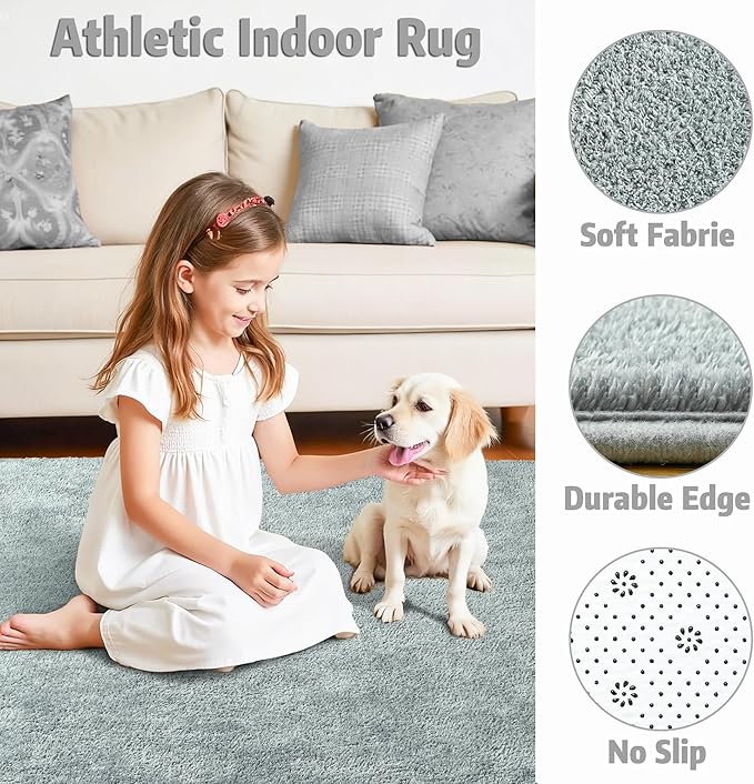 Chicrug 7x10 Minimalist Washable Area Rugs for Bedroom Living Room Classroom, Modern Soft Memory Foam Rug for Kids Nursery, Low Plie Indoor Carpet for Dorm Dining Office Bedside Room Decor, Grey