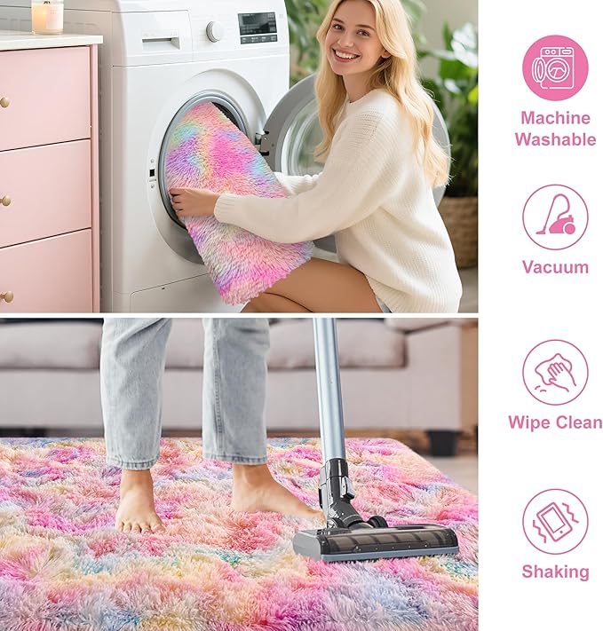 Shaggy Unicorn Rugs for Girls Bedroom Colorful Rainbow Rug for Girls Room 2x8 Runner Rugs for Hallway Living Room Long Plush Fluffy Rug Non Slip Fuzzy Carpet for Kids Room Kawaii Decor