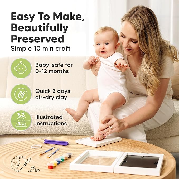 KeaBabies Personalized Baby Hand and Footprint Kit, Quick Dry Clay - Newborn Keepsake Feet and Handprint Kit, Nursery Picture Frame, New Mom Gifts for Baby Showers & Registry (Alpine White)