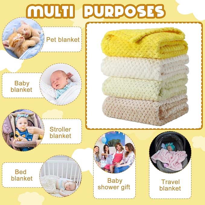 Frienda 4 Pcs Baby Fuzzy Blanket Fluffy Baby Blanket for Boys Girls Soft Warm Infant Newborn Toddler Receiving Nursery Bed Supplies, 32 x 24 Inch(Yellow Color)