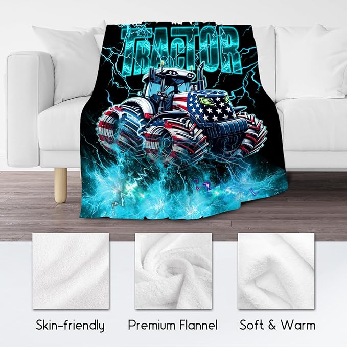 Kids Blanket Tractor Blankets Gifts for Toddler Boys, 40"x50" Fleece Soft Cozy Car Theme Throw for Couch Sofa