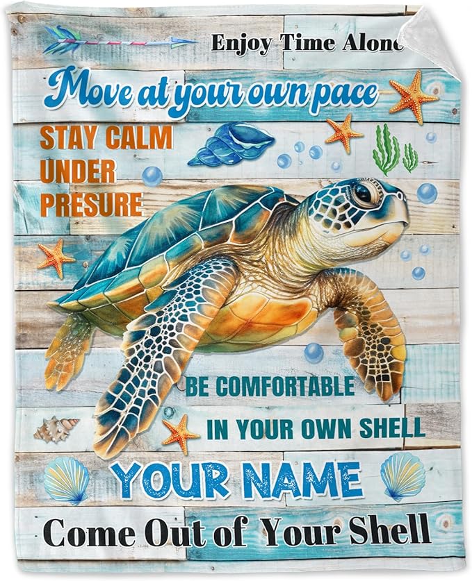Custom Sea Turtle Gifts for Women - 60" x 80" Inches Turtle Blanket for Adult - Colorful Warm Furry Blankets for Sofa, Bed & Living Room