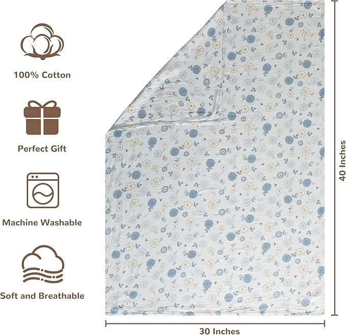 NTBAY 2 Layer Muslin Cotton Baby Swaddle Blanket, 30x40 Soft and Breathable Receiving for Newborns and Infants, Perfect for Crib, Stroller, Travel, Lightweight Nursery Blanket, Rustic Bloom