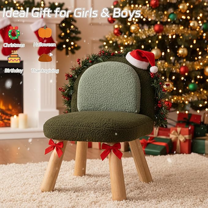 Kid Chairs Sherpa Toddler Chairs Comfy Kids Desk Chair, Wood Toddler Couch Sofa, Soft Kid Reading Chair with Padded Back, Boy Girls Chair for Deskk, Desk Chair for Kids Bedroom/Playroom, Green