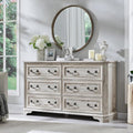 T4TREAM Farmhouse 6 Drawers Dresser for Bedroom, 54" Wide Wood Rustic Chest of Drawers with Natural Texture, Vintage Design, Storage Dressers Organizer for Bedroom, Living Room, Distressed White
