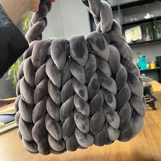 Velvet Chunky Bulky Giant Arm Knitting Yarn, Super Soft Jumbo Tube Weight, Fluffy DIY Crochet Hand Making Washable Yarn for Blanket, Pet Bed, Rugs, Pillow (1.1lb Dark Gary)