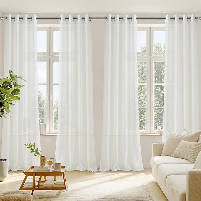 RYB HOME Sheer Curtains 84 Inches Long for Living Room, Light Filtering Grommet Top Solid Color Sheer Window Panels, Lightweight Elegant Curtains for Bedroom, Office, Ivory, W54 x L84, 4 Pieces