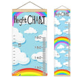 Kids Growth Chart Ruler for Wall Wood Frame Height Measure Chart 13.4x56 in Linen Hanging Height Growth Chart Rainbow Clouds Kids Room Decor