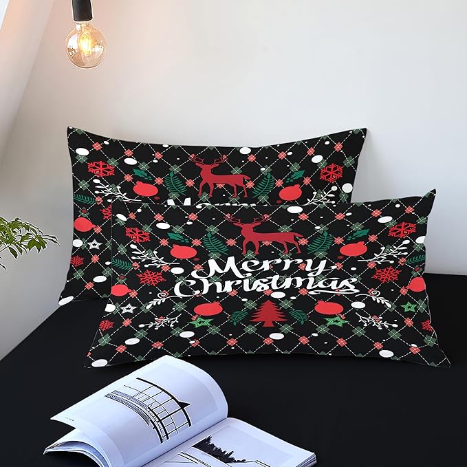 Christmas Duvet Cover Full Size Black Christmas Tree Bedding Set 3 Pcs Kids Boys Girls Happy Holiday Xmas Comforter Cover with Zipper Closure (No Comforter)
