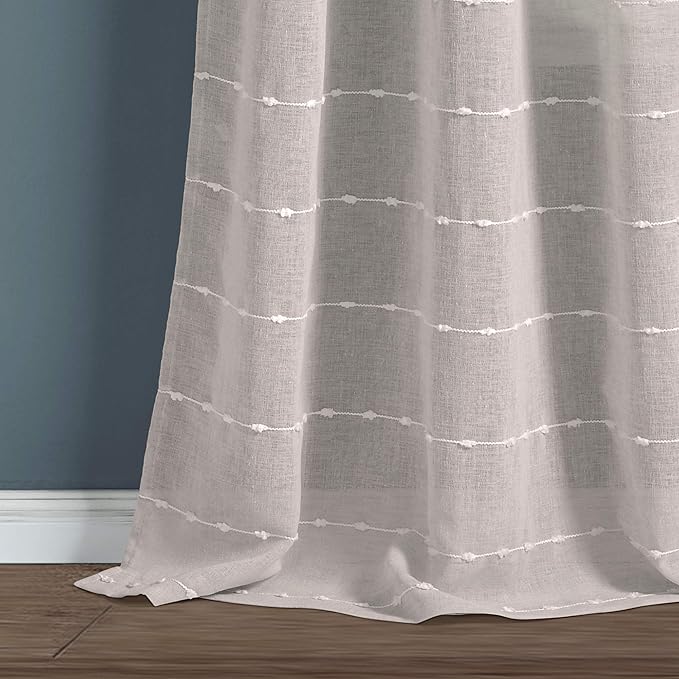 Lush Decor Farmhouse Textured Grommet Sheer Window Curtain Panel Pair, 38"W x 95"L, Gray