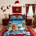 Gingerbread Man Kid Comforter Set Queen Size,Cute Snowman Merry Christmas Bedding Set,Girl Boy Room Decor,Snowflake Xmas Poinsettia Quilt Comforter,Blue Brown Duvet Set Bedroom Quilt Set,2 Pillowcases