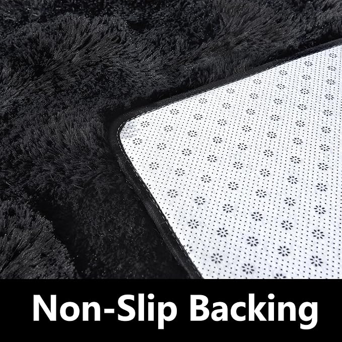 Fluffy Rug Lightweight 6x9 Feet, Black Cool Rugs for Bedroom Non Slip, Soft Fuzzy Aesthetic Rugs for Bedroom Men