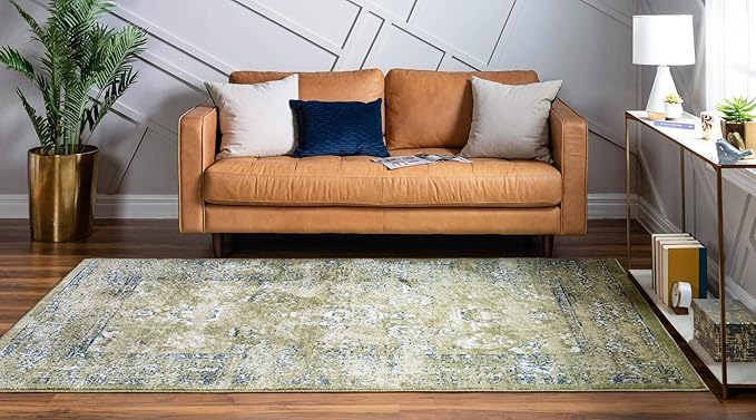 Rugs.com Charleston Collection Rug – 5' x 8' Green Low-Pile Rug Perfect for Living Rooms, Large Dining Rooms, Open Floorplans