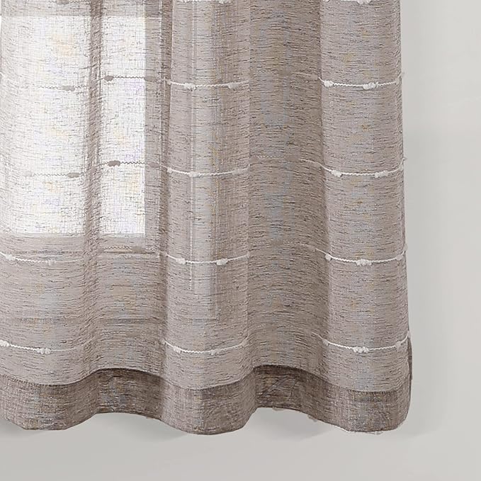 Lush Decor Farmhouse Textured Grommet Sheer Window Curtain Panel Pair, 38"W x 63"L, Brown