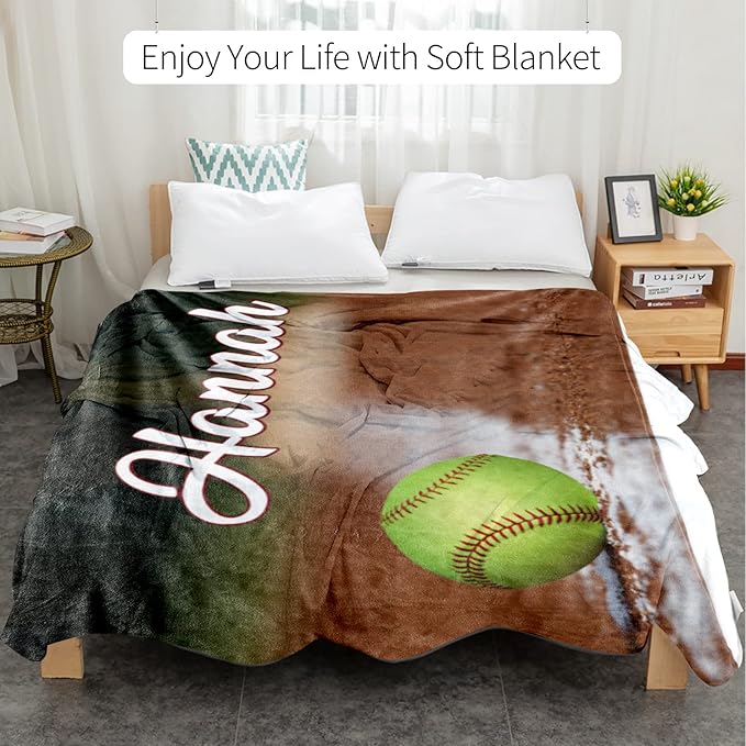 Custom Infant Softball Blanket: Personalized Name and Number Blankets for Baby Kids Boys Girls Teen Mother's Day Father's Day Birthday Easter Gifts(50"x60")