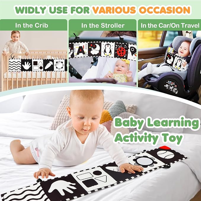 High Contrast Baby Toys for Newborn, Tummy Time Black and White Baby Toys for 0-6 Months, Soft Montessori Visual Stimulation Sensory Infant Book, Boy Girl Shower Gift Christmas Stocking Stuffers