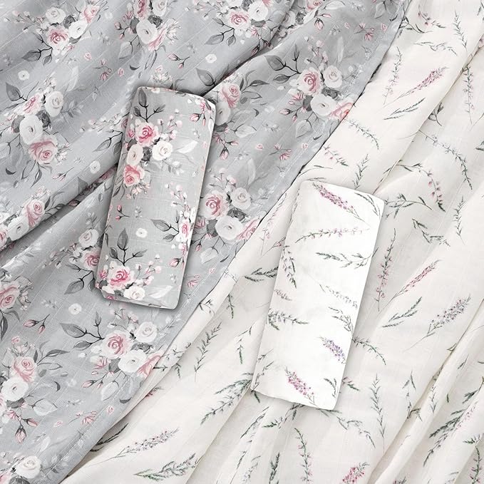 Baby Muslin Swaddle Blankets,2 Pack Receiving Blanket Baby Girl & boy,Large47 x 43 inches,Soft & Skin Friendly Swaddle Blanket Wrap(Florals)