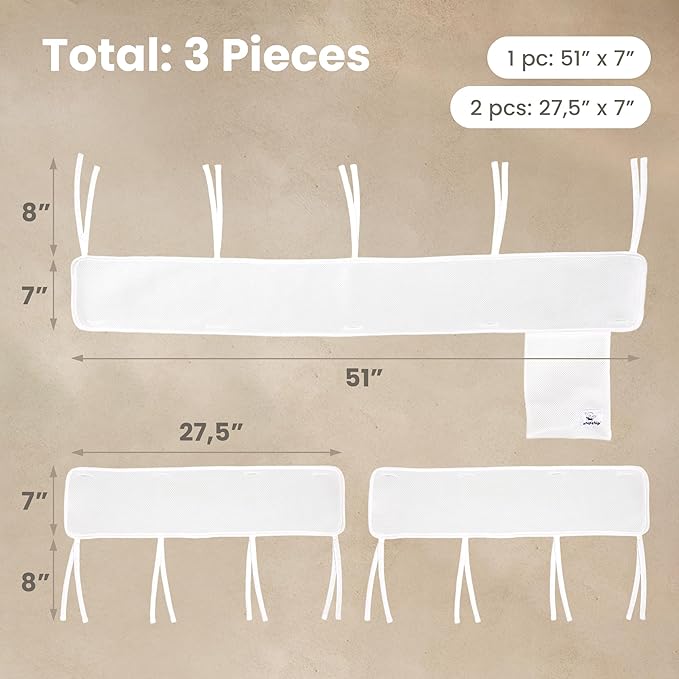 CHIPCHIP 3-Pack White Mesh Fabric, 1 Long Panel 51"x7" + 2 Short Panels 27.5"x7"