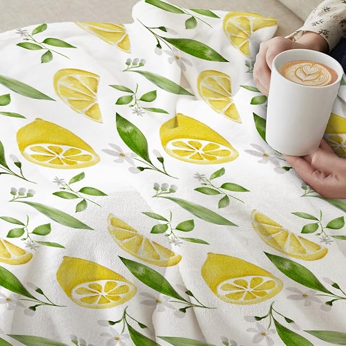 Thuswarm Watercolor Lemon Fruit Print Flannel Throw Blanket Warm Cozy Soft Funny Print Blankets for Bed Couch Sofa Room Decoration Gifts 40”×30” XSmall for Pets