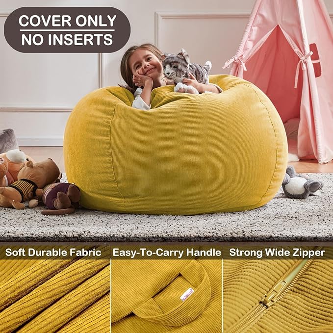 Nobildonna Bean Bag Chair Cover (No Filler) for Kids and Adults,Beanbag Stuffed Animal Storage Without Filling Plush Toys Holder and Organizer Soft Premium Corduroy 200L
