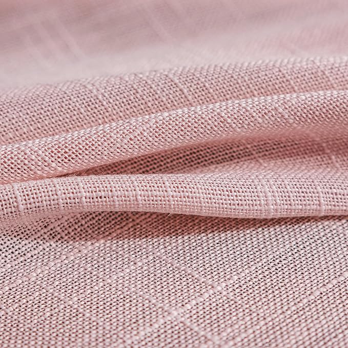 FMFUNCTEX Linen Textured Semi Sheer Pink Curtains for Bedroom Living Room, Blush Pink Curtain Panels 84 Inches Long Sheer Window Drapes Farmhouse Light Filtering 2 Panels Rod Pocket