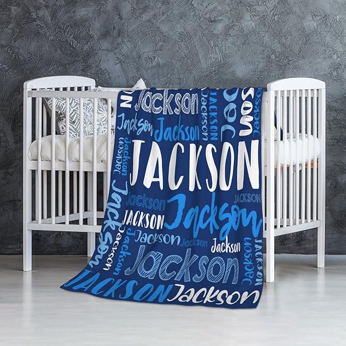 Dr.TOUGH Personalized Blankets with Name Customized Baby Blankets for Girls Boys Adults Monogrammed Blankets and Throws Christmas Birthday Mothers Fathers Valentines Day Gift (Blue,30''×40'')