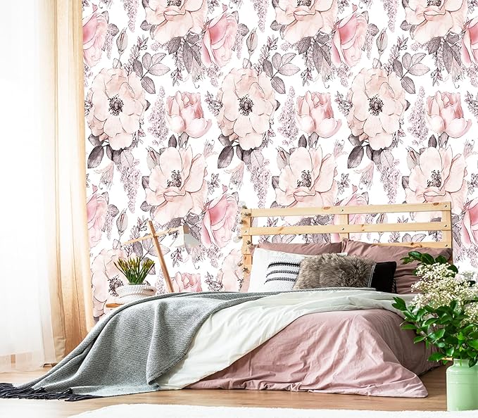 XMPMBM-Pink Flower backsplash Large Decorative Wallpaper Peony Floral Bedroom Bathroom Wall Mural- W 88" X H 59"（36 Square Foot）
