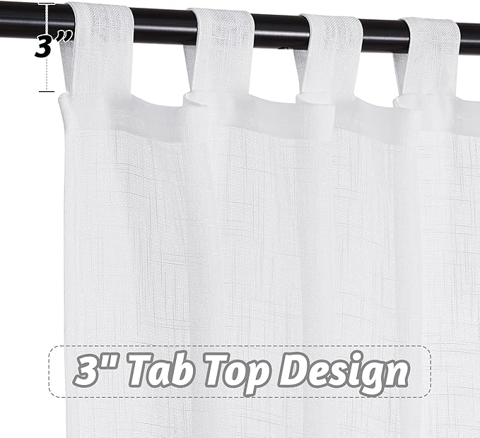 RYB HOME Linen Sheer Curtains - Linen Textured Semi Sheer Curtains for Home Office Kids Nursery Bedroom Window, 52 inches Wide x 63 inches Long per Panel, 2 Panels, White