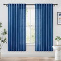 FMFUNCTEX Linen Semi Sheer Curtains 63 Inch Length for Bedroom, Navy Blue Pinch Pleated Curtains for Living Room, Light Filtering Farmhouse Window Drapes Rod Pocket Back Tab 2 Panels Set