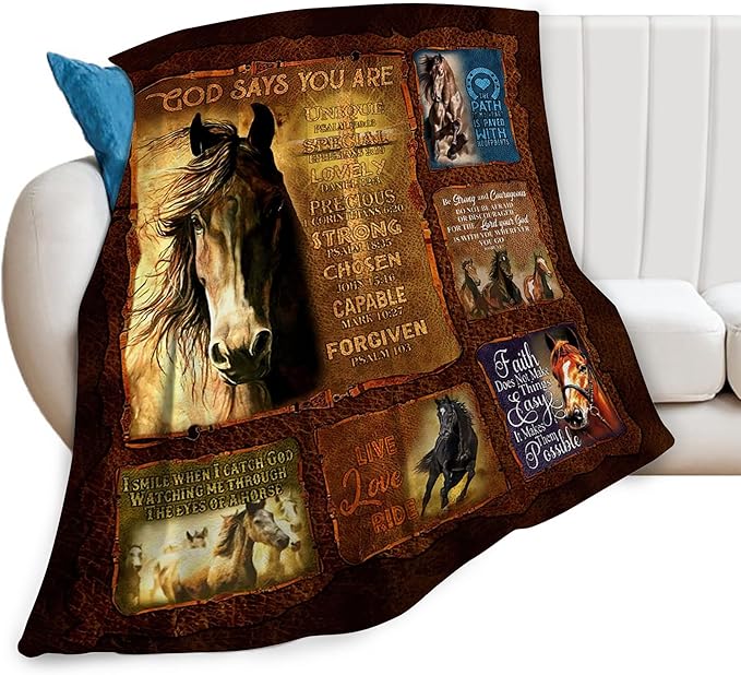 Horse Blanket Throws Horse Gifts Christian Horse Throw Blanket for Girls Women Kids Adults Soft Warm Cozy Fleece Blanket for Couch Sofa Bed 80"x60"