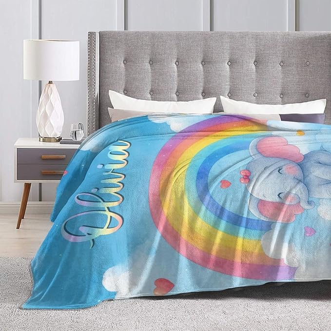 Personalized Baby Blanket for Boys Girls Ultra Soft Cozy Custom Baby Blanket with Name Flannel Elephant Blanket Personalized Gifts for Kids Infant Newborn Baby for Birthday Baby Shower Christmas