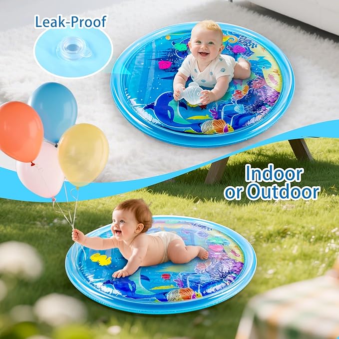 40''*40'' Tummy Time Water Mat for Babies, Extra Large Baby Water Mat for Sensory Development, Inflatable Water Play Mat Toys for Babies Toddlers 3 6 9 12 Months