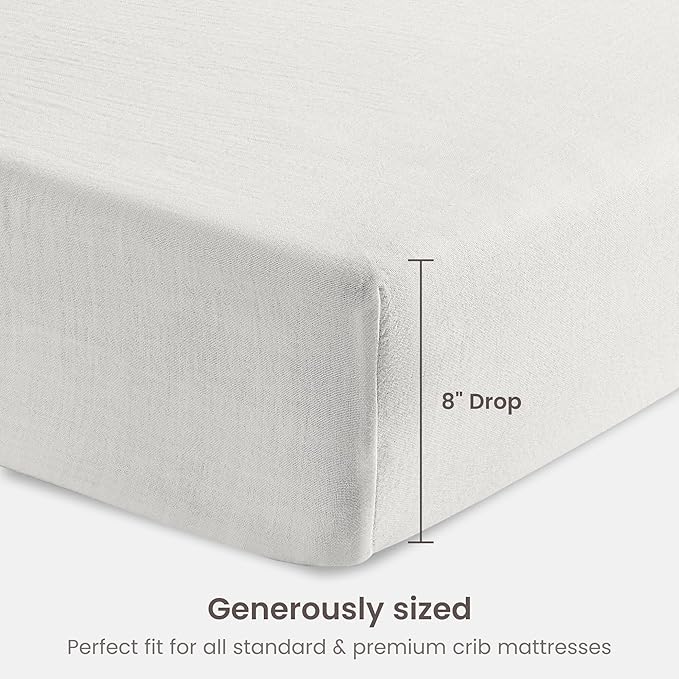 Bioweaves Organic Cotton Muslin Mini Crib Sheet, GOTS Certified Fitted Mini Crib Mattress Sheet, Extra Soft & Breathable for Toddler, Baby Boys & Girls, 38" x 24", 5 Inch Pocket, White