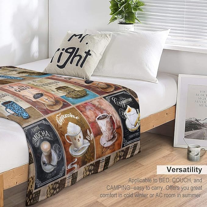 Coffee Blanket Gifts for Lovers - Soft Warm Cozy Fleece Throw for Women Men Adults - Sofa Bed Couch D1 40"x50"