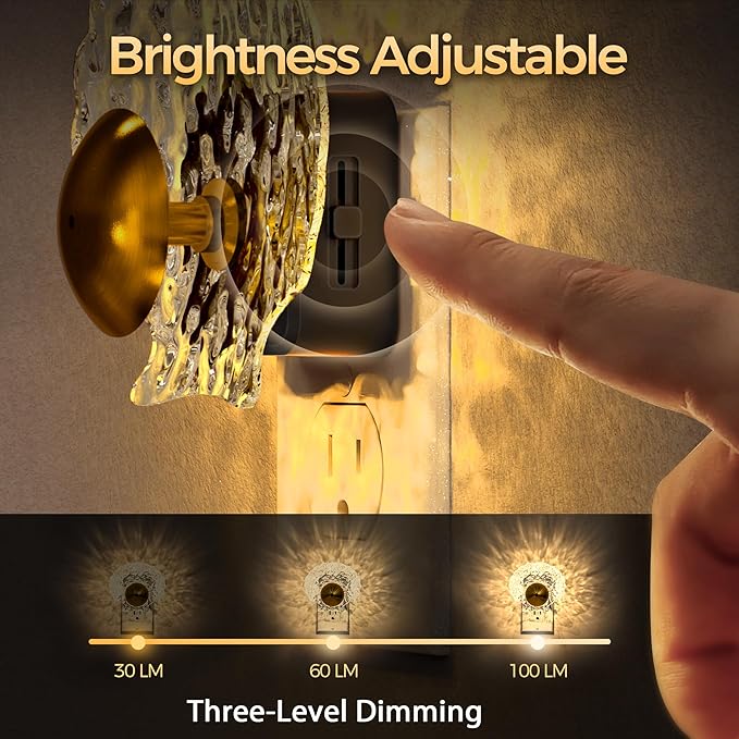 DORESshop LED Night Light Plug in, [2 Pack] Night Lights Plug into Wall, Dusk-to-Dawn Sensor, 3000K Soft White, 0-100LM Adjustable Brightness, Dimmable Nightlights for Adults, Bathroom, Hallway