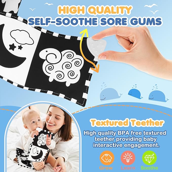 High Contrast Baby Toys for Newborn Development - Tummy Time Black and White Baby Toys for 0-3-6-12 Months - Soft Montessori Visual Stimulation Sensory Infant Book - Shower Gift for Boys Girls