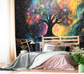 XMPMBM-Tree of Life Forest backsplash Large Decorative Wallpaper Colorful Graffiti Tree Waterfall Bedroom Bathroom Wall Mural- W 154" X H 105"（112 Square Foot）