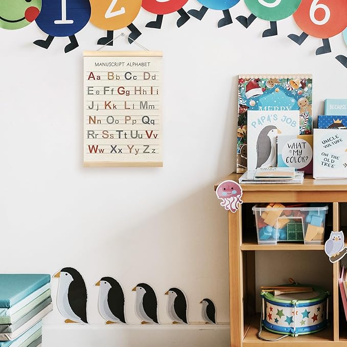 TLESKE Boho Alphabet ABC Chart Poster Hanger Frame, Homeschool Hanging Wall Art Decor for Toddlers Kids Classroom Nursery Playroom, Preschool Prek Learning Educational Prints Picture, 12x16