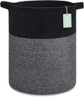 BOSROTY Large Laundry Hamper for Girls Boys Kids 72L, Nursery Hamper, Tall Laundry Basket, Cotton Rope Woven Blanket Basket for Storage Toys Clothes Towels, 16”x 22”, Black & Gray