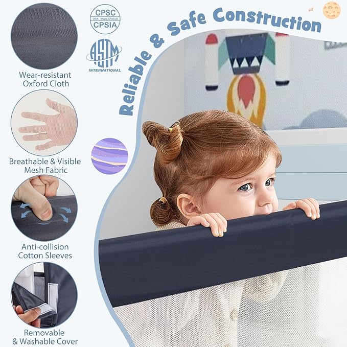 BABY JOY Double Sided Bed Rail Guard, 2 Pack, Extra Long, Swing Down for Convertible Crib, Folding Baby Safety Bedrail for Kids Twin Full Size Queen King Mattress, Rails for Toddlers (Dark Gray, 48")