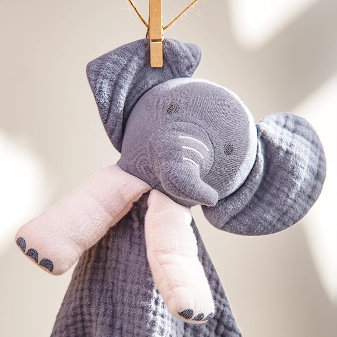 lulumoon Muslin Elephant Lovey for Babies: Skin-Friendly Security Blanket for Self-Soothe - Newborn Gift for Baby Shower