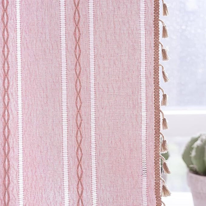 Deeprove Blush Pink Boho Curtains 108 inches Length for Girls Nursery Bedroom, Home Decor Privacy, Bohemian Semi-Blackout Window Treatment Tassel Drape 108 inches Long (1 Panel, W52 x L108)