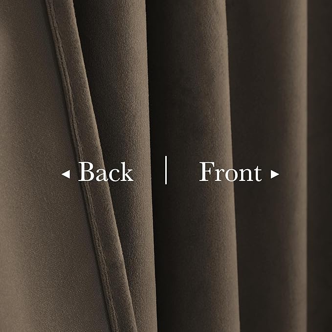 StangH Brown Velvet Curtains - Room Darkening Thermal Insulated Drapes for Bedroom, Living Room, Home Theater - Privacy Protect Decorative Window Treatment, 2 Panels Set, 52 x 96 Inches