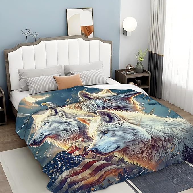 Tijuboni American Wolf Throw Blanket Wolf Gifts for Girls Boys Women Men Kids Adults Soft Flannel Fleece Blanket for Couch Sofa Bed Home Decor 60"x80"