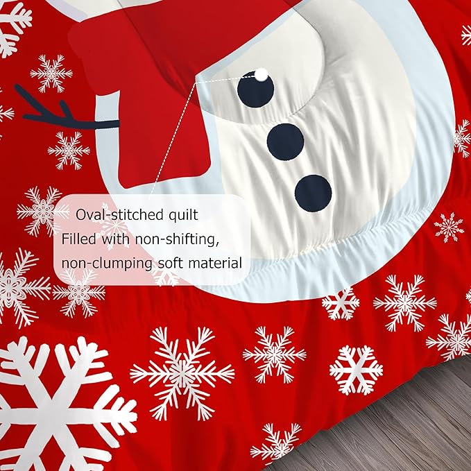 Christmas Comforter Set King: Christmas Snowman Red Bedding Sets King Size for Teen Girls Women Bedroom Xmas Snowflakes Quilt Winter Snow 3 Piece Bed Set 1 Comforter & 2 Pillowcases